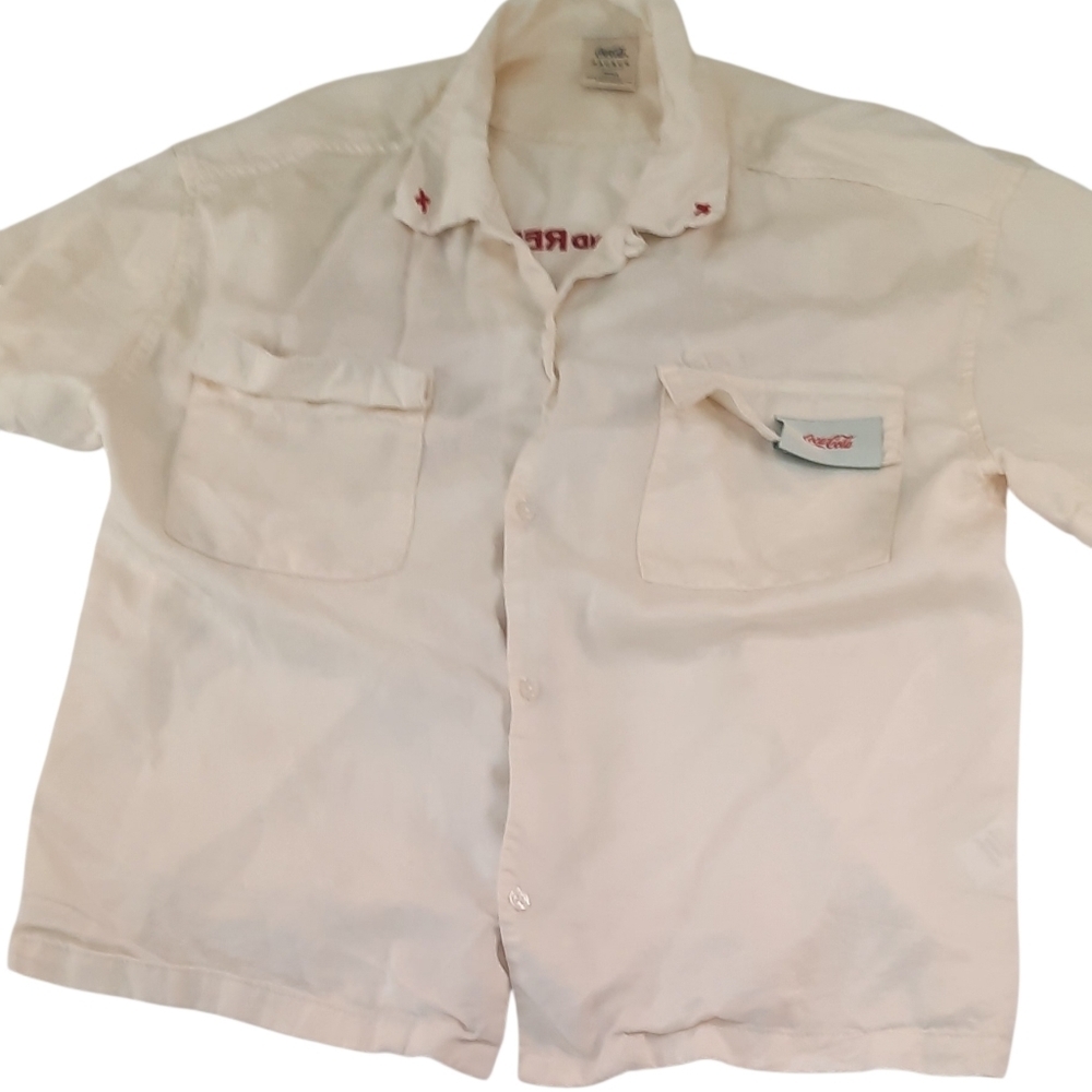 Coca Cola Pacsun Men’s  Shirt Small Cream Logo Graphic Embroidered Y2K